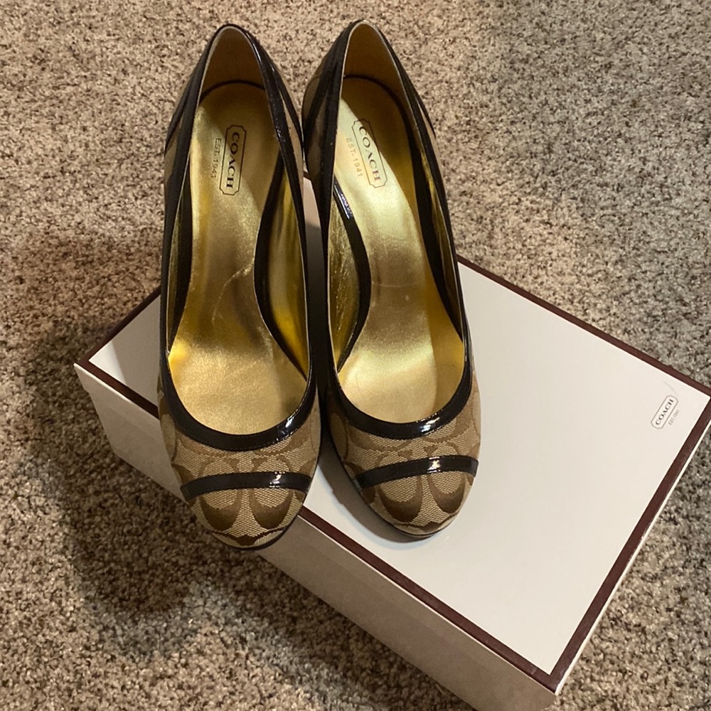 COACH Brown Canvas Wedges